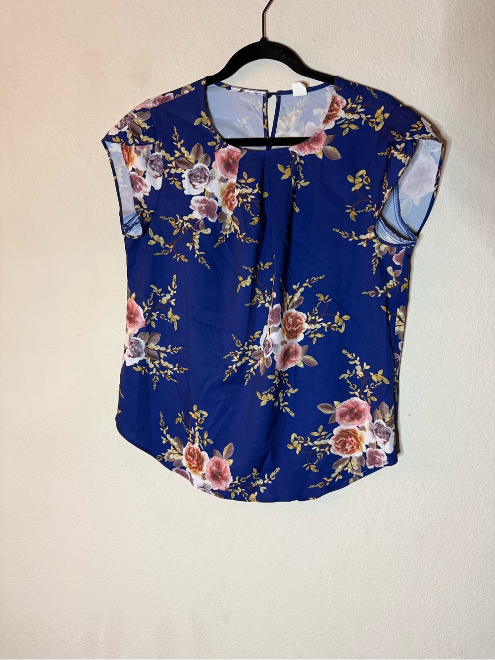 Floral Cap-Sleeve Blouse - Blue